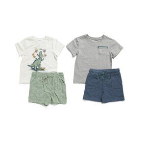 NWT NOVOGRATZ Boys 4pc Dino Tees and Shorts Cotton Blend Set
